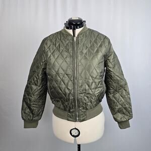 Unbranded Quilted Bomber Jacket Women's L Green Zip Up NWOT